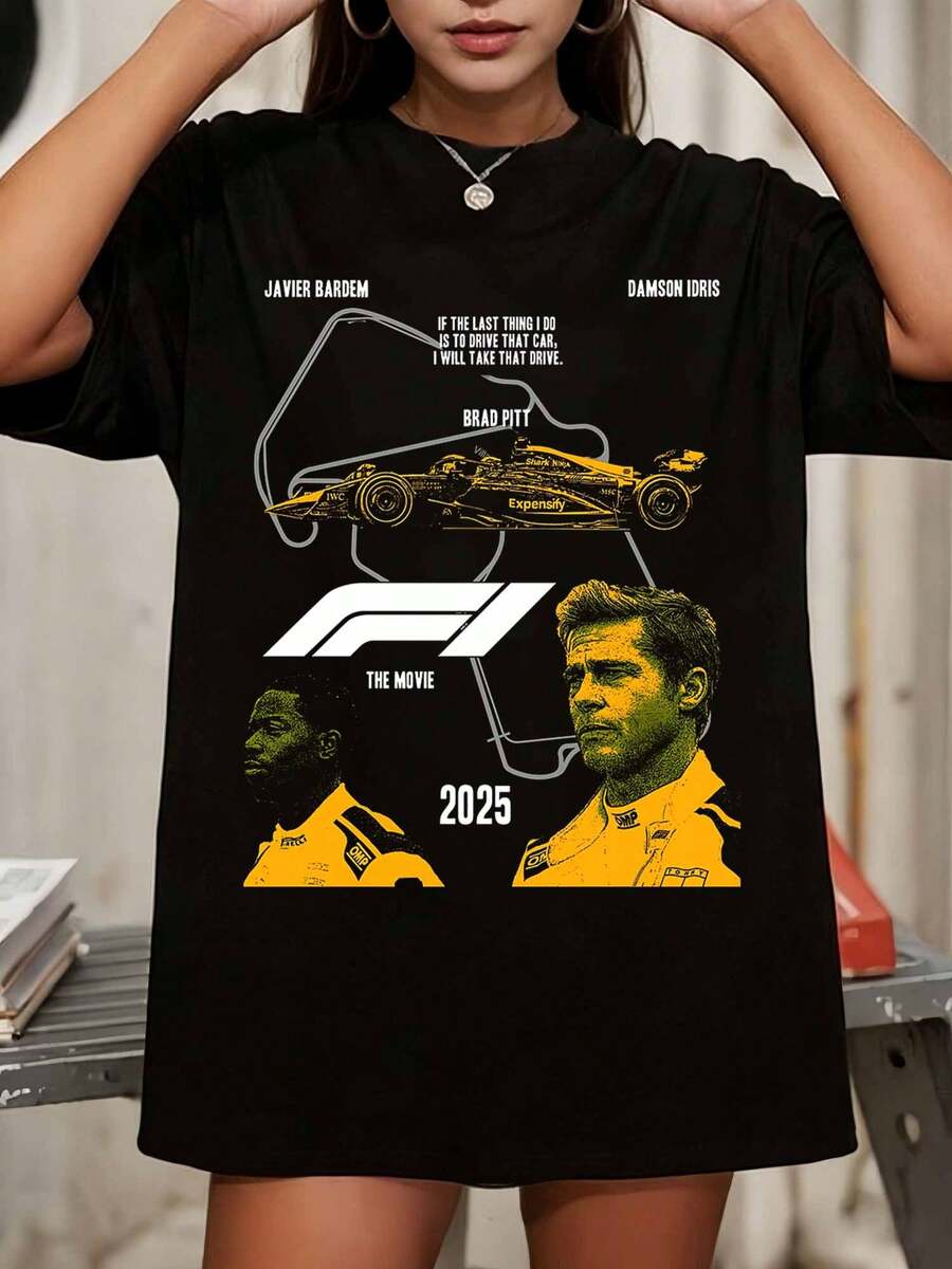 F1 Movie Apex 2025 Oversized Graphic T-Shirt - 黑色 - 查看 1