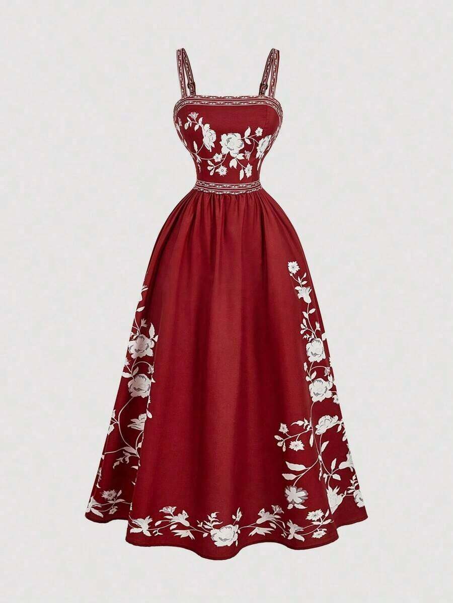MOD Vestido de mujer con estampado floral romántico y de moda - Burdeos - Ver 1