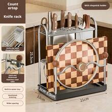 Stainless Steel Kitchen Knife Holder With Drainage Function, Used To Store Knives, Cutting Boards, Pot Lids And Other Kitchen Utensils - Drainable Knife Holder With Chopstick Holder - View 9