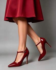 Women's Stiletto Heel Shoe (11cm) With Central Strap And Rhinestone Buckle - Autumn/Winter - 馬爾貝克清漆 - 查看 6