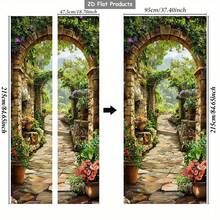 1/2pcs Self-Adhesive Removable Door Sticker - Garden Path With Stone Arch Scenery, PVC Vinyl Decorative Decal For Bedroom, Living Room, Bathroom, Glossy Green Plant Home Decor, High Gloss Wall Sticker, Harmonious Haven Theme, Easy Installation, Apartment Decor - A - View 14