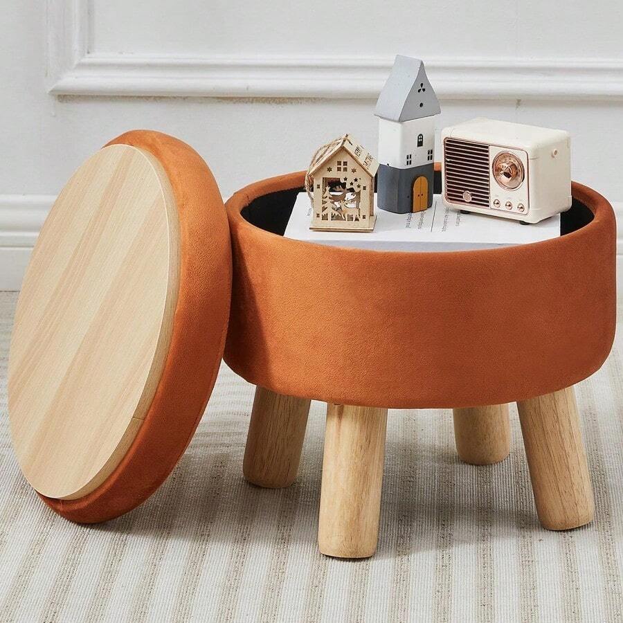 Footstool With Storage Function, Covered, Suitable For The Entrance Of The Living Room - Orange, Velvet - View 1