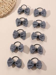 10pcs/Set Girls Plaid Bow Hair Bands Hair Accessories Set, Suitable For Daily Decoration - Black - View 2