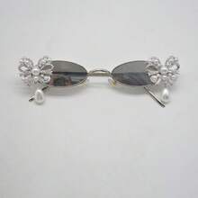Women's Fashion : Rhinestone-Embellished Shades With Pearl Tassels And Bow Accents - Silver - View 2