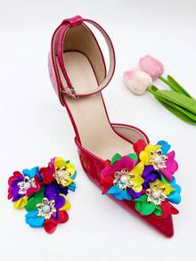 2 pièces Nouveaux clips de chaussures élégants et colorés avec fleurs en strass détachables - Parfaits pour les mariages, les fêtes de mariée et les talons hauts - Multicolore - Voir 8