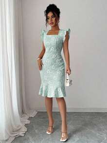 MEXElenzga Vestido elegante de jacquard para ir al trabajo, veranoMEX LBPU - Rojo - Ver 10