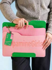 4pcs Felt Document Bag Set, Fashion Design, Laptop Bag With Letter Pattern, Large Capacity, Double Layer Pocket Design, Suitable For Student Office Storage, Can Hold Laptop, Simple And Portable Handheld Document Bag, Suitable For Commuting. - Multicolor - View 6