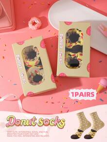CREATOR SOCKS 1 Pair Of Funny Donut Mid-Calf Socks, Cute And Novelty Donut Creative Gift Box Design, Funny Socks, Can Be Given As A Surprise Gift For Birthdays/Parties/Weddings/Father's Day/Graduation Season/Back-To-School Season/Halloween/Christmas And Other Holidays, Soft, Comfortable, Fashionable, And Quirky, Holiday Essentials, Suitable For Summer Vacations/Outdoor Sports/Running/Gym Workouts/At Home/Office Work/And Other Daily Casual Occasions - Khaki - View 11
