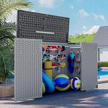 Horizontal Storage Sheds 21 Cu.Ft, HDPE Outdoor Storage Box 160 Gallon, Waterproof Lockable Resin Deck Box With Spring-Assisted Lid, Patio Storage Garden, Pool, Cushions, Tools, White - Gray - View 1