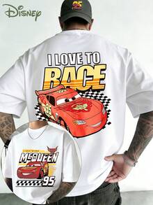 Camiseta estampada de carreras de Rayo McQueen de Disney, apta para niños, estampado McQueen n.° 95 - Camiseta estampada a doble cara, camiseta de manga corta de verano para hombre, camiseta de manga corta de algodón 100 % de alta calidad, holgada, transpirable, camiseta de manga corta para verano, universal para hombres y mujeres, imprescindible para los fans de Disney, ropa de viaje a Disneyland, parejas, ropa casual, ropa urbana, vacaciones de verano, campus - Blanco - Ver 1
