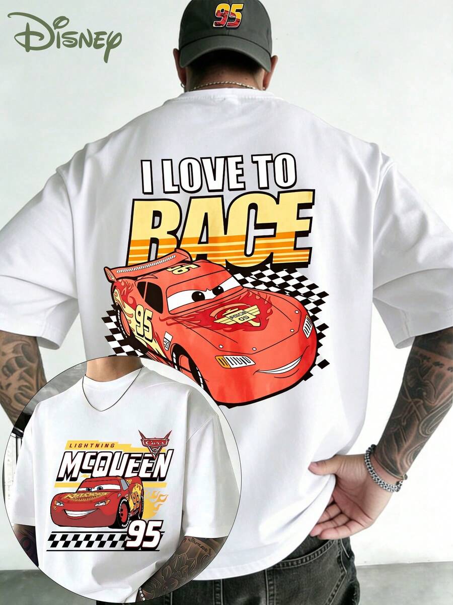 Camiseta estampada de carreras de Rayo McQueen de Disney, apta para niños, estampado McQueen n.° 95 - Camiseta estampada a doble cara, camiseta de manga corta de verano para hombre, camiseta de manga corta de algodón 100 % de alta calidad, holgada, transpirable, camiseta de manga corta para verano, universal para hombres y mujeres, imprescindible para los fans de Disney, ropa de viaje a Disneyland, parejas, ropa casual, ropa urbana, vacaciones de verano, campus - Blanco - Ver 1