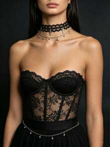 1pc Lace Butterfly Cross Tassel Necklace, Gothic Unique Design Choker Necklace For Women - Black - View 4