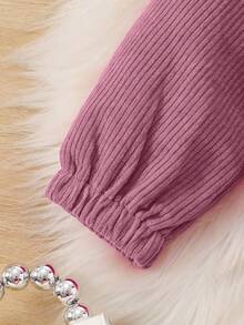 Set de 2 piezas de chaqueta y pantalones de pana suave y cómoda de unicolor para niñas, adecuado para uso al aire libre en otoño/invierno - Rosa - Ver 6