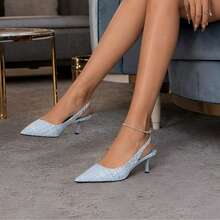 2026 Plaid Elegant High Heel Sandals, Striped Sides Women's Sandals For Holidays, Summer - Baby Blue - View 2