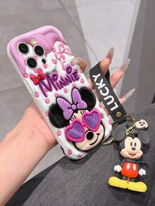 This Disney Mickey Mouse Lanyard Phone Case Is Fully Covered In TPU Material. It's Shockproof, Lightweight, And Compatible With IPhone17/16/11/13/15/15 Plus/15 Pro/15 Pro Max/12/14 Pro Max/11 Pro Max/12 Pro/12 Pro Max/13. This Phone Case Makes A Popular Birthday Gift Or Business Gift; It's Durable, Stain- And Fingerprint Resistant, And Suitable For Both Men And Women. The Set Also Includes A Mickey Mouse Phone Case And A Mickey Mouse Plush Bracelet. It's A Perfect Gift For Friends And Family. This Stylish Phone Case Is Fun, Lightweight, And Durable. IPhone17 Pro Max Phone Case, Minnie Mouse Phone Case. - trắng - Xem 5