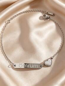 1pc Personalized Niche Letter, Heart Pendant Women's Bracelet In Turkish Meaning "My Life", Stainless Steel Jewelry, Suitable For Daily, Party, Date, Festival, Music Festival, Summer Beach Vacation Wear, Commemorative Gift For Friends, Family, Couples, Jewelry Accessories, Original Design - Silver - View 3