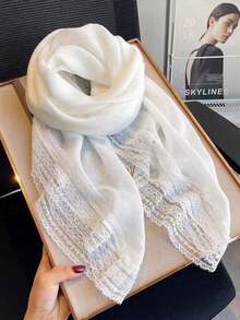 1 Stück eleganter einfarbiger quadratischer Damen-Schal mit Spitzenbesatz, multifunktional als Schal, Stola und Haaraccessoire, geeignet zum Tragen, sommerliches lässiges Modeaccessoire - Verschiedenfarbig - Übersicht 6