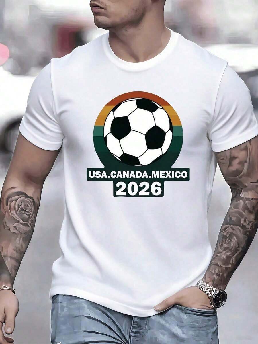 Gift: Symbol Of The Classic Ball Uniting The United States, Canada, And Mexico, Representing The Universal Passion For Soccer And The Competitive Spirit Of The 2026 World Cup. Ideal For True Fans Who Experience Every Match With Pride. Men's Special Edition 2026 World Cup Shirt. - 白色 - 查看 1