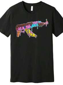 Premium Cotton T-Shirt Ice Cream Gun AK47, Funny Short Sleeve T-Shirt For Men, Black Series 160G - 黑色 - 查看 6