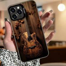 Única y elegante, lujosa funda para teléfono con diseño artístico de guitarra tallada en madera, con orificios grandes, anticaída y antideslizante, para iPhone 17/16/15/14/13/12/11/Plus/Pro/Max/Air/Mini/16E. Ligera y lujosa, duradera, con un diseño claro y colorido, es el regalo perfecto para el Día de San Valentín, cumpleaños, para tu novia o novio. - Negro - Ver 8