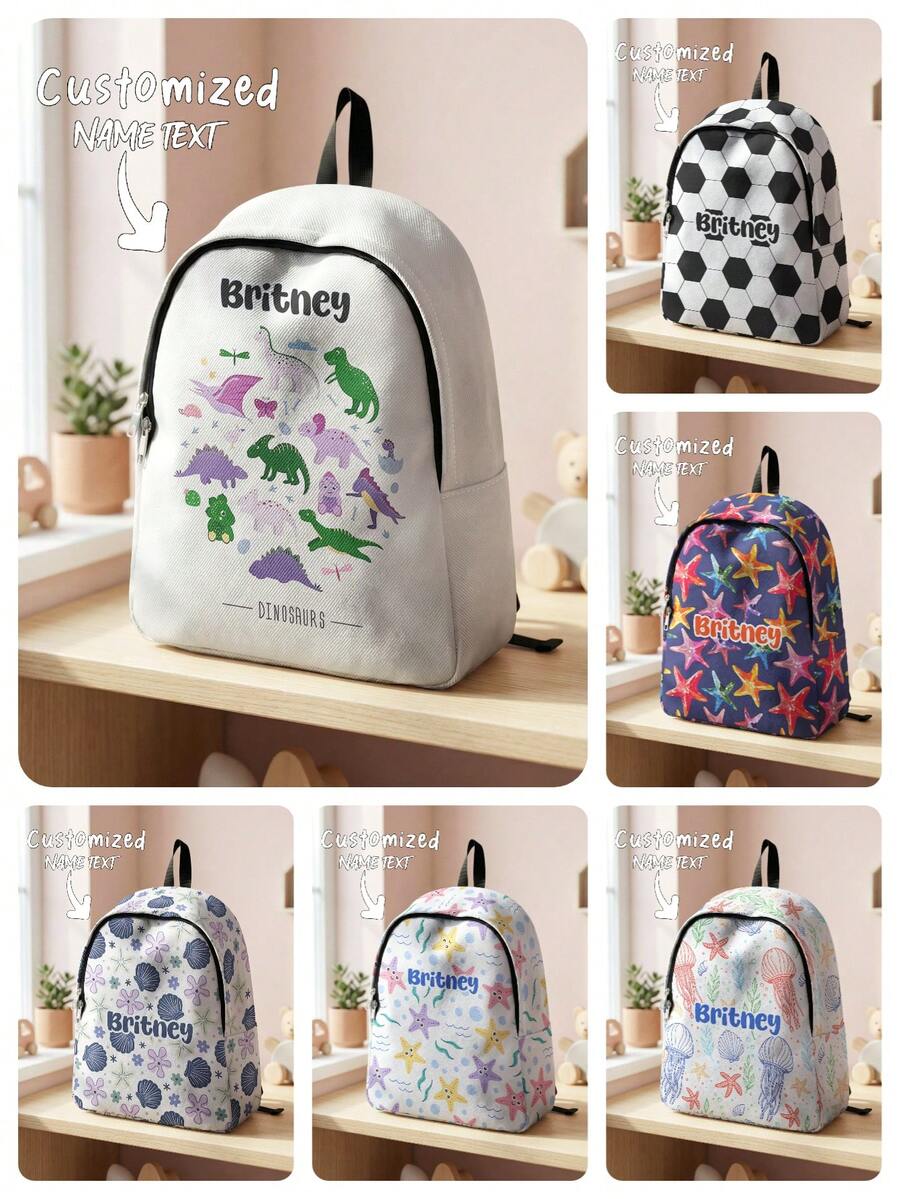 1pc Customized Name Backpack, Can Be Customized According To Your Unique Design, Perfect For Children, Print Your Own Name Or Print Sister's And Classmate's Name As A Gift To Give To Others - Multicolor - View 1