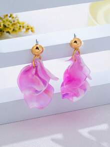 1 Pair Countryside Style Acrylic Tassel Petal Earrings, Suitable For Girls Vacation Wear - Hot Pink - View 4