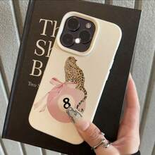 1 pieza Funda de teléfono de material TPU con diseño de lazo de leopardo rosa & negro compatible con iPhone 17 Pro Max/17/16 Pro Max/15/13/12/11, S20 FE/A15/S24/A55, Note 11/Note 12/Note 13 Pro, cobertura completa anti-caída funda protectora suave - Blanco - Ver 2