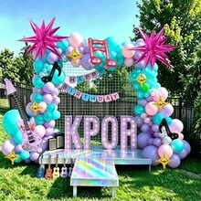 100件/套 主流音樂 K/Pop 主題氣球拱門套裝，包含吉他、音符、四角星箔氣球、乳膠氣球，適用於音樂節、生日、迪斯可派對、單身派對 - 彩色 - 查看 1