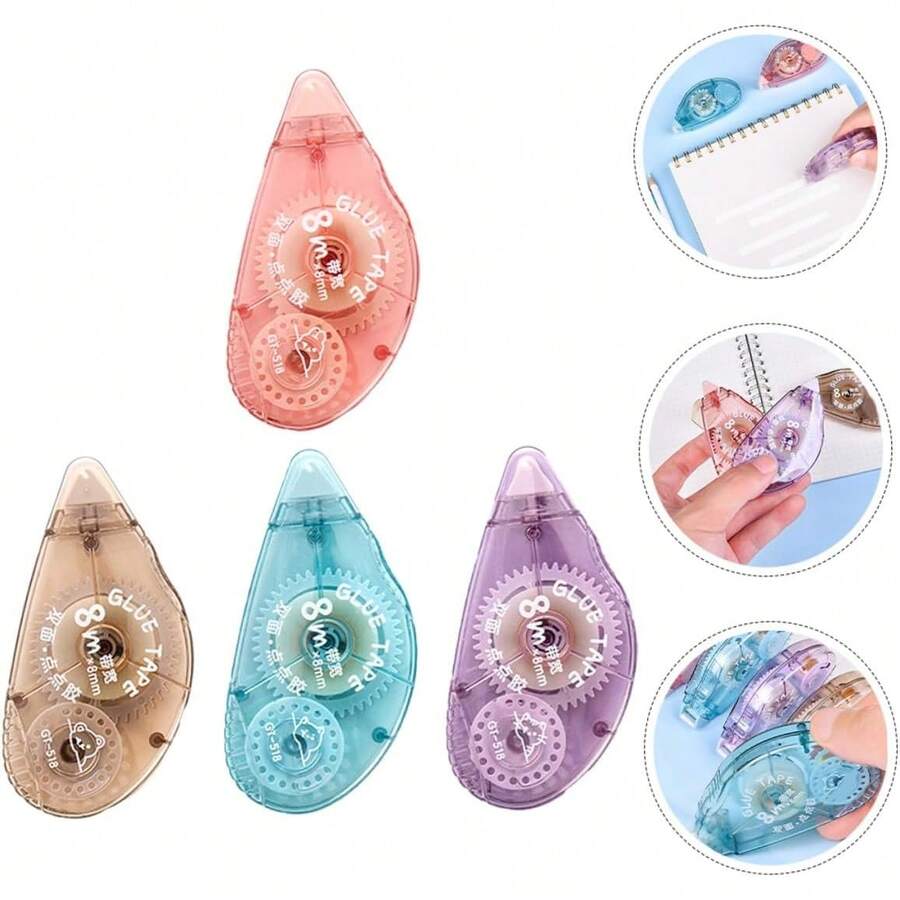 4 Pack Correction Tape Set - 8mm * 8m Double-Sided Dot Pattern Whiteout Tape, Portable Instant-Dry Correction Tape Roller For Students, School & Office Supplies (Random Color) - 1 - Xem 1