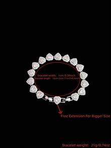 1 pieza Collar con colgante en forma de corazón de circonita cúbica de 10mm y 1 pieza Pulsera ajustable con colgante en forma de corazón de circonita cúbica, Conjunto de joyas de corazón de estilo Hip Hop para mujer, Adecuado para uso diario o fiestas, Regalo del Día de San Valentín - Plateado - Ver 10