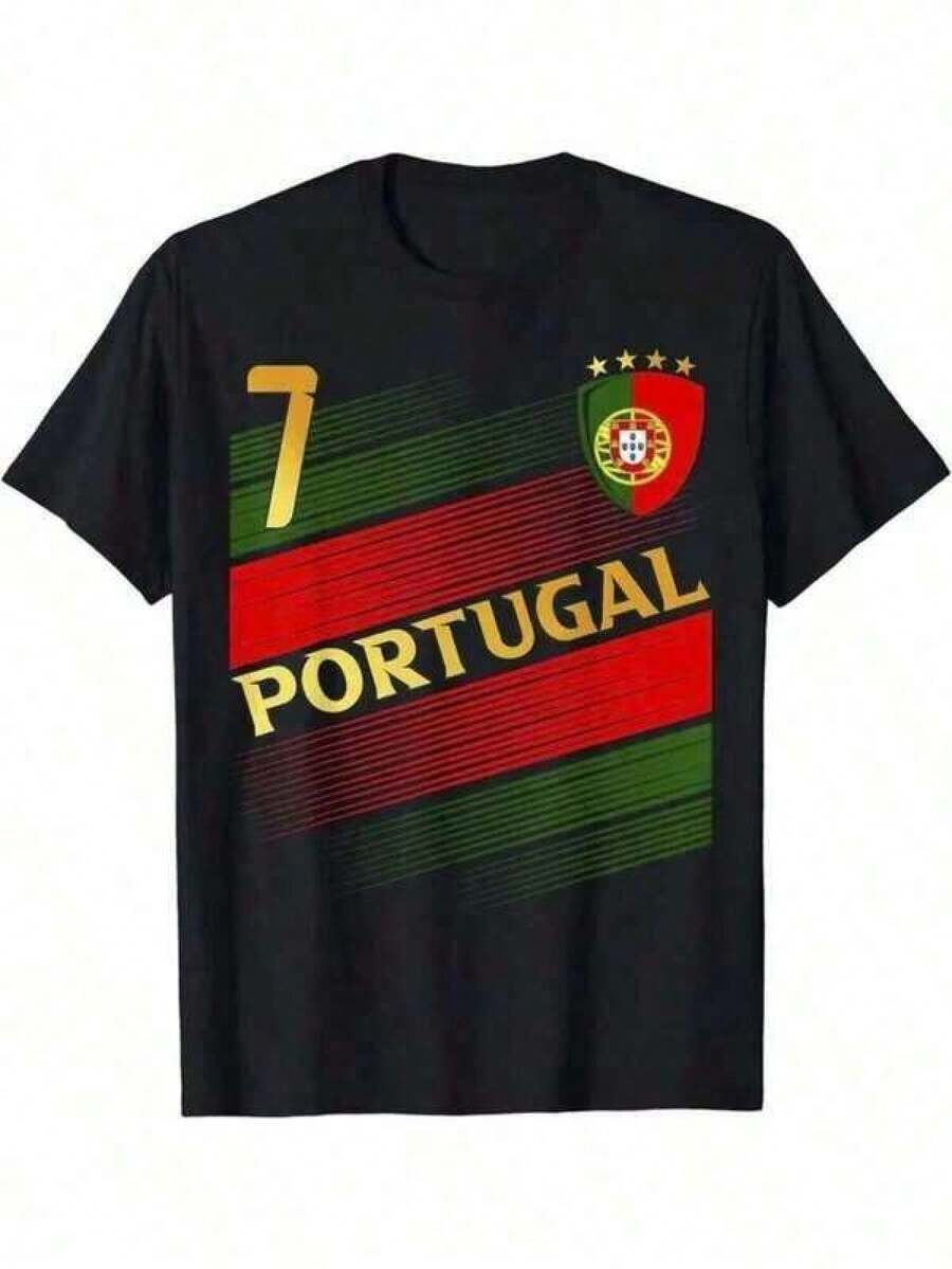 T-shirt med tryck för män, 2026-tröja, fotbollströja för fotbollsfans, sommarkläder för pojkar, fotbollströja, tröjor för vuxna och barn, vintage Portugal landslagsfotbollströja - % bomull, svart med gröna och röda ränder, Portugal nummeremblem & nationalflagga, lös passform, fankläder för alla årstider, retro-tröja, sport- och fritidskläder, % bomull, grafiska t-shirts, Ropa De Hombre, barnkläder, matchande familjekläder för vuxna och barn, sporttopp dam, t-shirt herr - Svart - Visa 1
