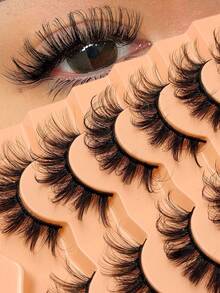 Asiteo 7 Pairs D-Curl Voluminous Faux Mink Eyelashes, Luxurious 3D Dimensional Effect, Create Dramatic Makeup Look, Reusable, Multi-Layered Design, Easy To Apply - Fluffy Lashes - View 2