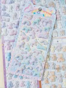 3d Flocked Stickers Kawaii Flocking Animals Rabbit Bear Unicorn 3D Relief Stickers Scrapbooking Diy Stationery Sticker Cute School Supplies Gift - 彩色 - 查看 2