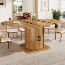 Extendable Dining Table, Kitchen Table, Round Table That Converts To Oval, 118-158 Cm, Seats Up To 6, With Drawers, Dark Brown - Black and Brown - View 2