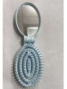1pc Foldable Cream Color Comb With Built-In Mirror, Portable Mini Hair Brush - One Size - View 10