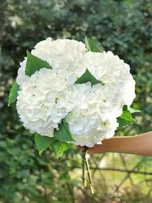 3pcs Set Artificial White Hydrangea Flowers - Home Decor Artificial Flowers - UV Resistant Plastic Vines, Suitable For Wedding, Garden, Porch And Yard Decoration - Durable Indoor/Outdoor Home Decor, With Realistic Green Leaves, Wedding, Home Garden Party Wedding Decoration Outdoor Decoration High Orange Fluffy Chrysanthemum Artificial Rose, Autumn Decoration, Halloween Decoration - White - View 5