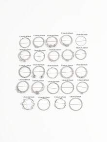 24pcs Vintage Silver Butterfly Rhinestone Rings, Niche Design Heart Flower Wave Multi-Element Stackable Ring Set For Women - Silver - View 6