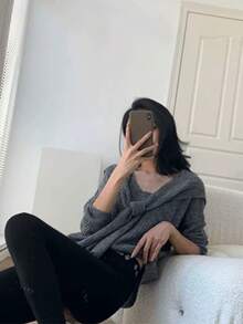 Women's Minimalist Knit Sweater, Fashion Loose Fit Pullover, Suitable For Autumn/Winter - Grey - View 6