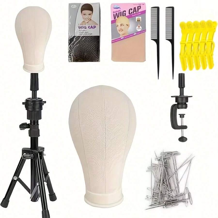 Adjustable Tripod Wig Stand With Table Clamp + Canvas Mannequin Head, Complete Wig Styling And Daily Care Wig Making Set - View 1
