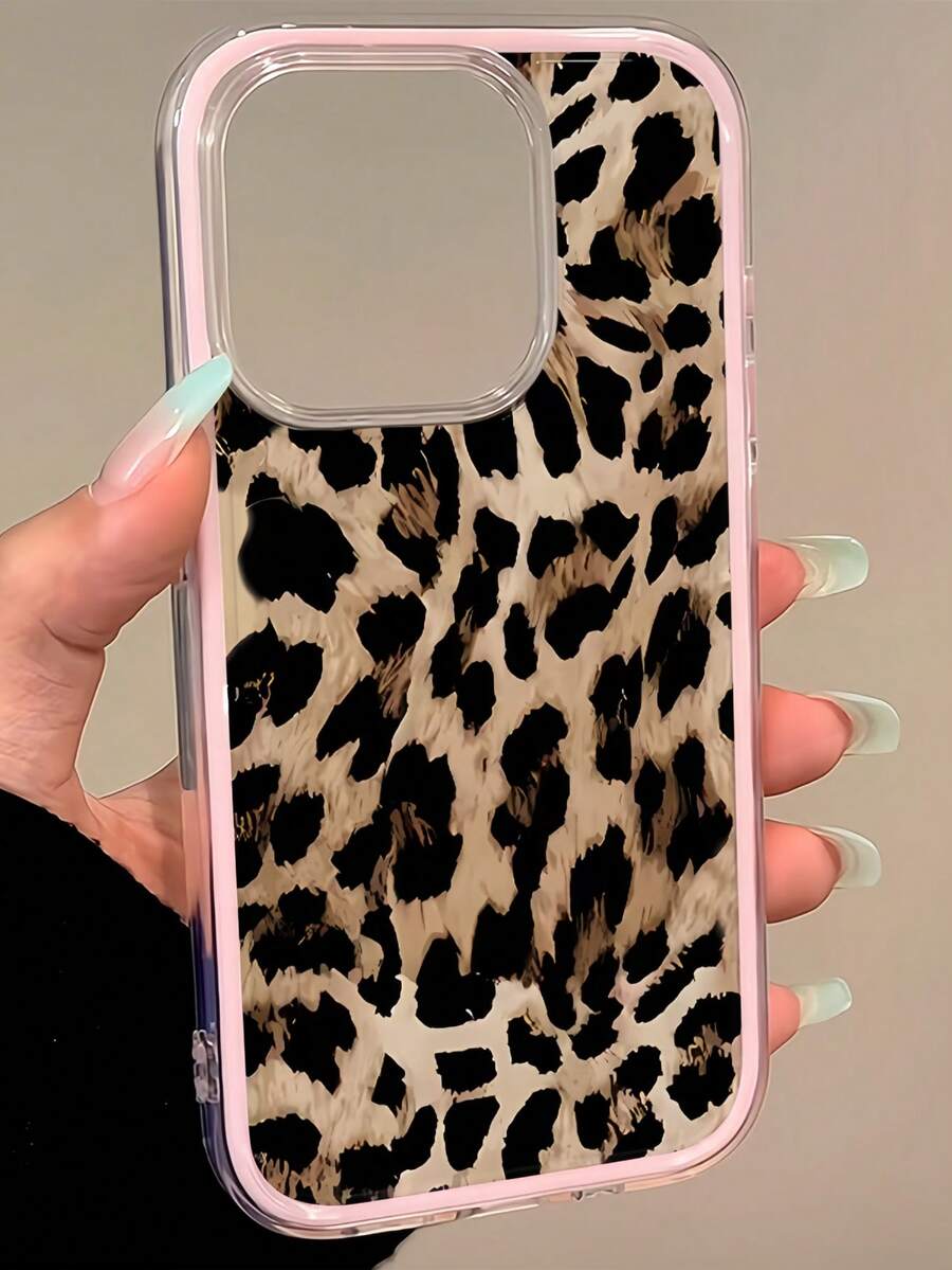 1pc Transparent Leopard Print Phone Case With Pink Frame, Minimalist Scratch-Resistant Protective Cover For IPhone 16 Pro Max, 17/16/15/14 Plus, 13/12/11, Air, Series - Multicolor - View 1