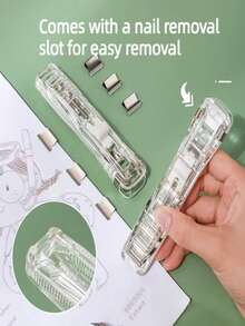 1 Set Stapleless Paper Fastener With 8 Extra Clips, Solid Metal For Tight Binding. Hole-Free To Keep Papers Undamaged, Reusable And Portable, Great For Office, Home And Study File Sorting - Sets - View 2