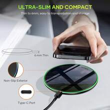 15W Mirror Wireless Charger, Built-In LED Ambient Light, Inductive Fast Charging Technology, Stable And Efficient Charging; Compatible With IPhone 17/16/15/14/13/12 Pro, XS Max, Mini, X, XR Full Series, Also Suitable For Major Flagship Models, Compact And Portable, Applicable For Home, Office And Multiple Scenarios. - Black - View 4