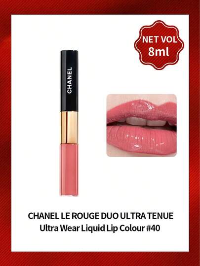 CHANEL أحمر شفاه مزدوج الطرف Le Rouge Duo Ultra Tenue 40 Light Rose طويل الأمد مرآة لامعة مقاوم للماء لا يترك بقع عالي الصبغة مكياج الشفاه للاستخدام اليومي والمناسبات والحفلات والزفاف والعيد والعيد الحب هدية للنساء