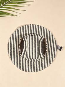 Polyester Sun Hat With Ear Coverage, Black And White Stripes, Anti-Slip Design, Adjustable, UV Protection, Comfortable For Ears. Suitable For Small Dogs And Cats To Wear Outdoors In All Seasons. - Black - View 5