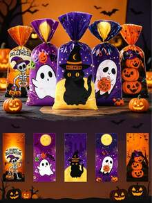 25/50/100pcs Halloween Candy Bags, Ghost & Skull & Pumpkin Pattern Gift Bags, Halloween Gift Packaging Bags, Halloween Decoration, Party Gift Bags, Candy Bags, Halloween Trick Or Treat Decoration, Halloween Party Decoration, Home Decor, Party Supplies, Autumn Decoration - Multicolor - View 10