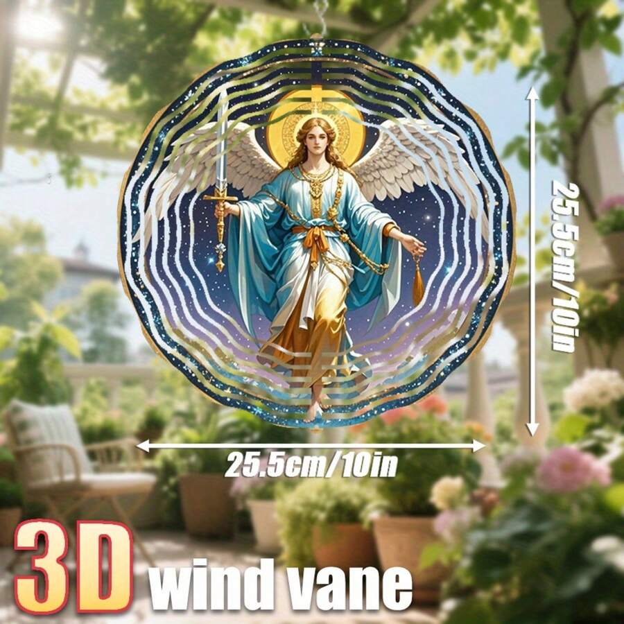 3D 1 Stück "Engel mit Schwert im Flug" 25,5cm/10in X 25,5cm/10in Drehhaken, 360° DIY Kreative Windspiel Baum Hängeornament Geeignet für alle Jahreszeiten, Heimdekoration, Außendekoration, Kreatives Design, Künstlerische Hängedekoration, langanhaltend Struktur, Handwerk, Hängedekoration, Unverzichtbar für DIY-Enthusiasten