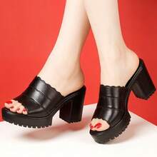 Summer New Thick Heel Sandals Open Toe Fashion High Heel Platform Comfortable Plus Size Women Shoes - Black - View 2
