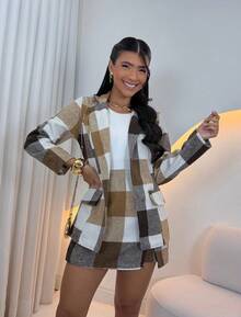 Women's Plaid Blazer And Mini Skirt Set: A Modern Winter Look, Two Pieces For Autumn And Winter. - 鏽棕色 - 查看 2