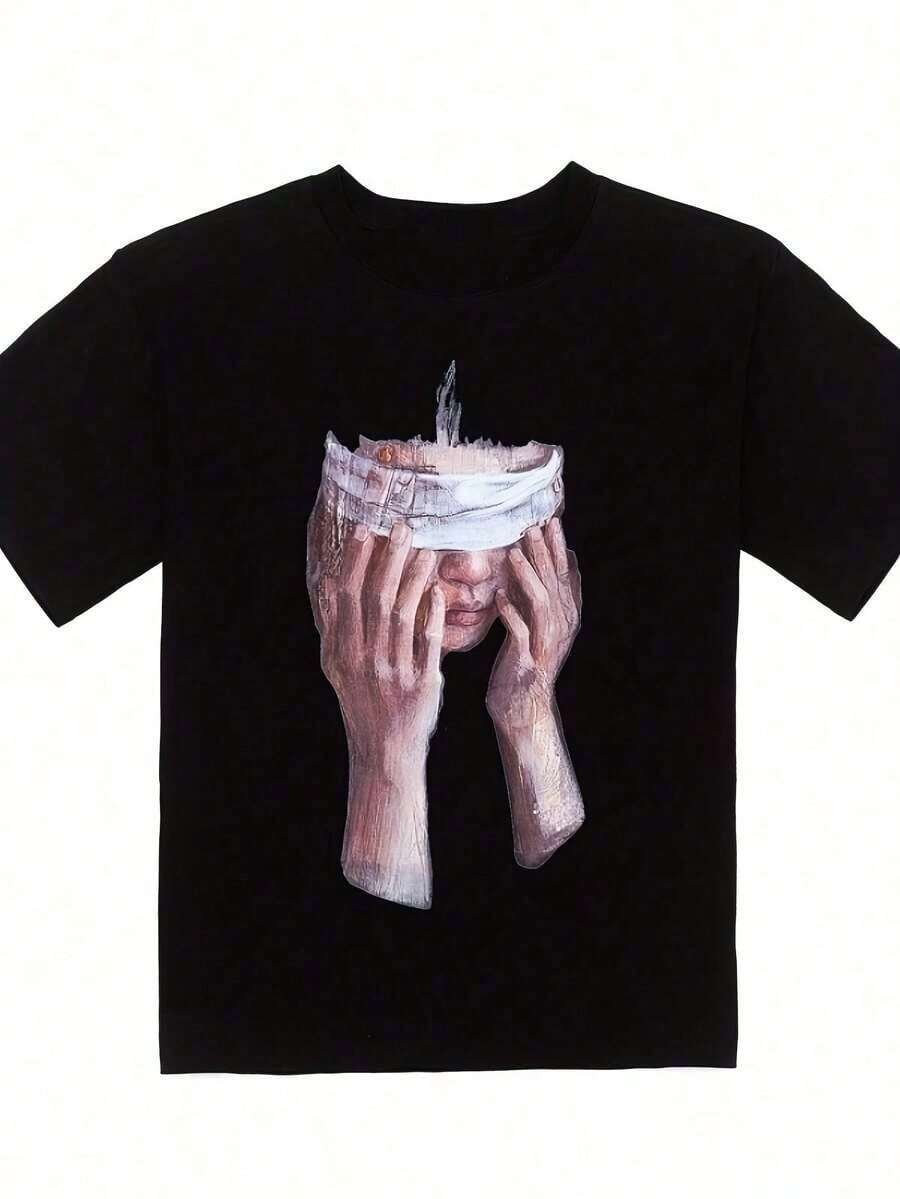 Men's Black American Retro T-Shirt With Rock Print, New Summer Retro Fashion, Urban Clothing For Men And Women - 白色 - 查看 1