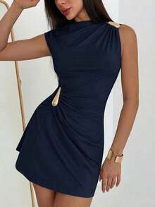 Women Midi Dresses - Navy Blue - View 4